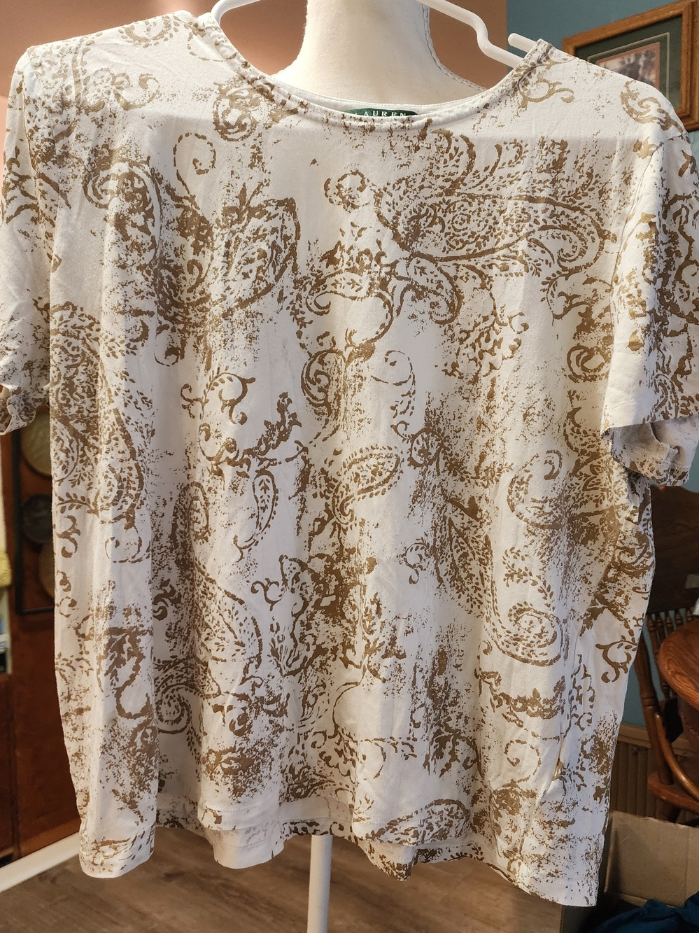 Polo by Ralph Lauren Cream Short-Sleeve Tee with Brown Paisley Print Sz XL